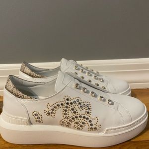 ROBERTO CAVALLI WHITE EMBELLISHED LUXURY SNEAKER